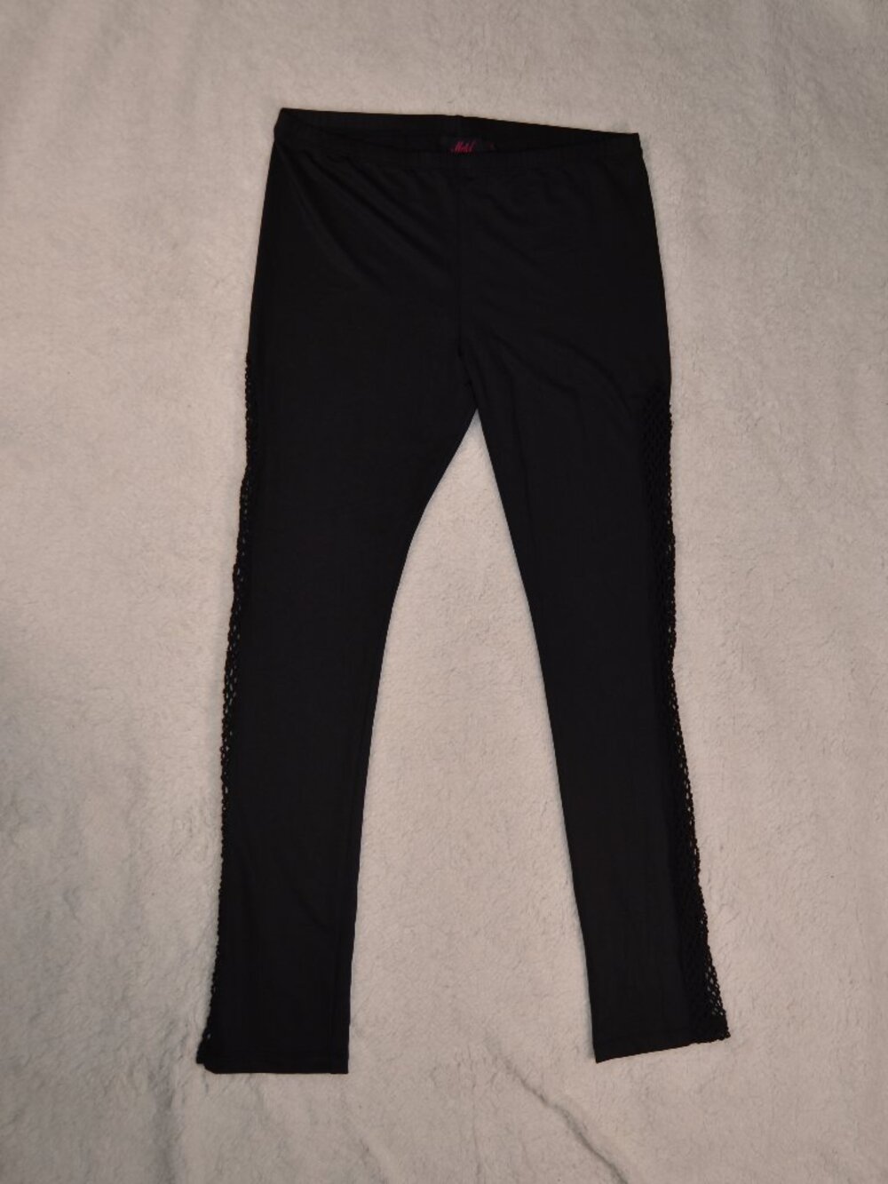 Motel faux leather stretch tights with fishnet side panels size L